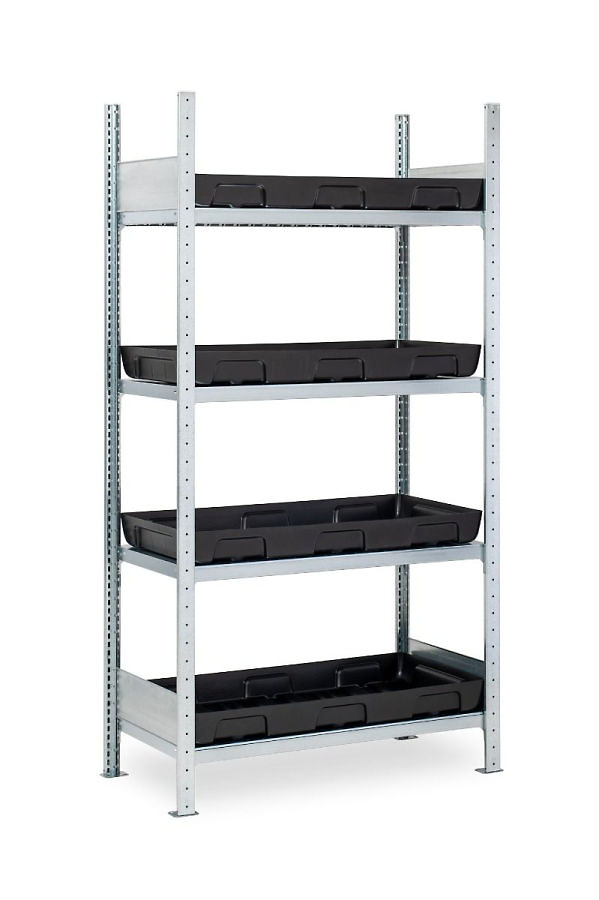 (obrázek pro) Základní regál se 4-mi PE vanovými policemi 10/5, 100x50x200 cm