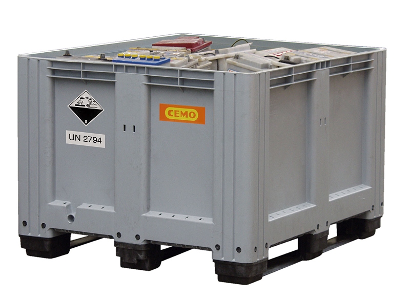 (obrázek pro) Box na použité baterie 610 l, šedý, se 3 lyžinami 
