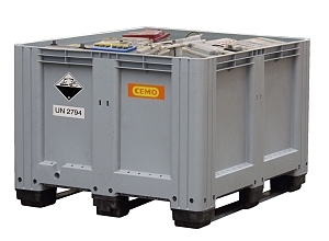 (obrázek pro) Box na použité baterie 610 l, šedý, se 3 lyžinami 